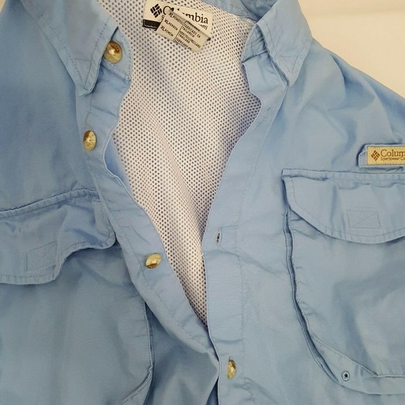 Men’s Columbia PFG Short Sleeve Shirt Button Down Fishing Vented Blue Size XL - Picture 10 of 12